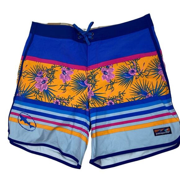 Patagonia Men's Scallop Hem Stretch Wavefarer® Boardshorts Blue UPF 50+ Size 38